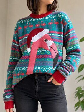 Blizzard Bay Flamingo Santa Ugly Christmas Sweater Women’s L